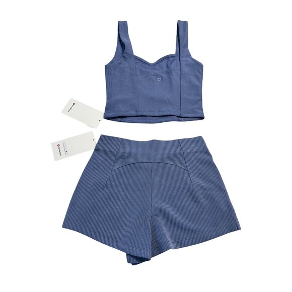 Lululemon Ribbed Softstreme Tank & Shorts Set Oasis Blue Size S Relaxed Fit - Picture 3 of 6